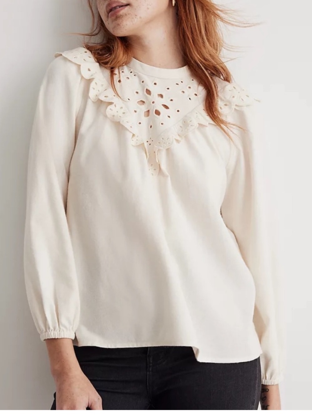 Madewell Embroidered Flannel Mockneck Long Sleeve